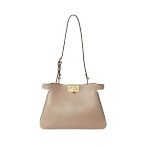 Tasche aus grauem Taupe-Leder 19 cm