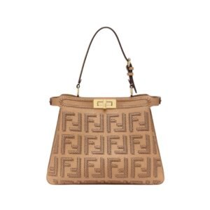 Ledertasche mit FF-Milchkaffee-Geflecht 25.5 cm