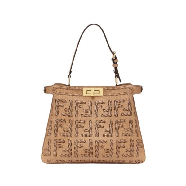 Ledertasche mit FF-Milchkaffee-Geflecht 25.5 cm