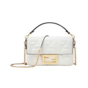 Weiße Nappaleder-Tasche mit FF-Muster 13 cm