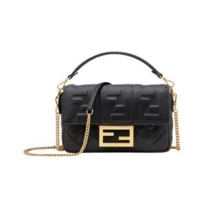Schwarze Nappaleder-Tasche mit FF-Muster 13 cm
