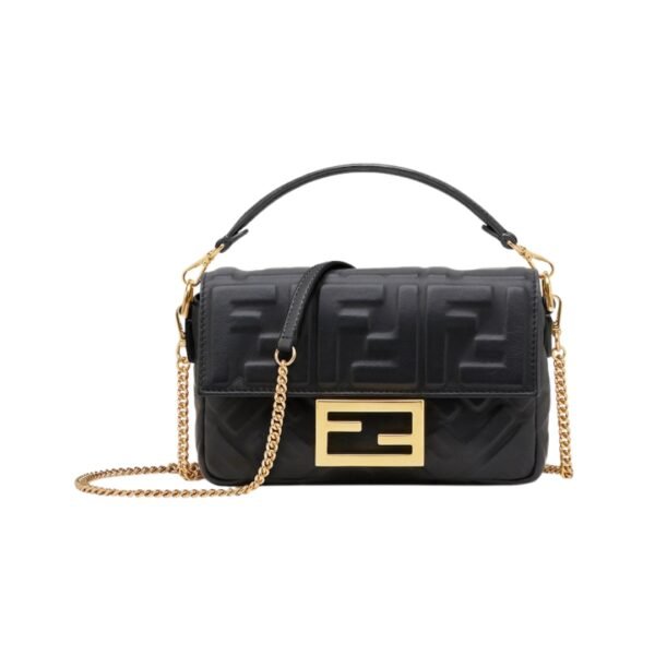 Schwarze Nappaleder-Tasche mit FF-Muster 13 cm