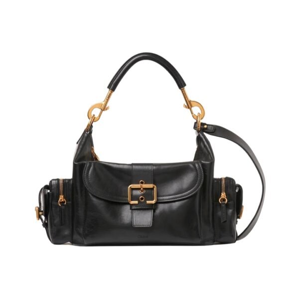 Kamera-Tasche aus glänzendem Leder 34 cm