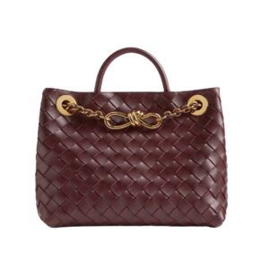 Top-Griff-Tasche aus geschmeidigem Intrecciato-Leder in Krappbraun 25 cm