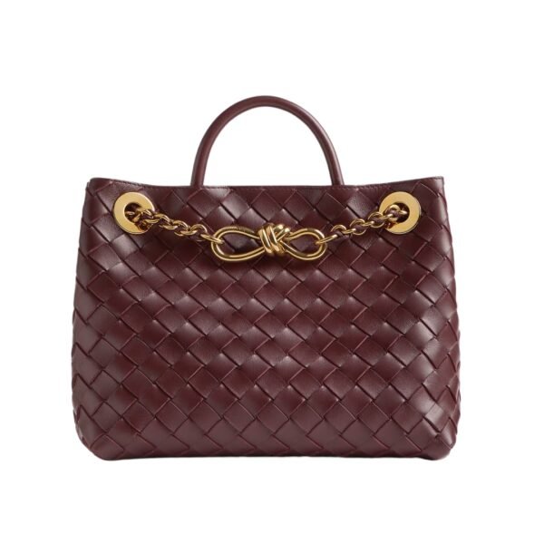 Top-Griff-Tasche aus geschmeidigem Intrecciato-Leder in Krappbraun 25 cm