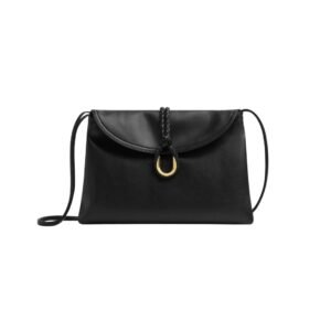 Crossbody-Tasche aus glattem Kalbsleder in Schwarz 23 cm