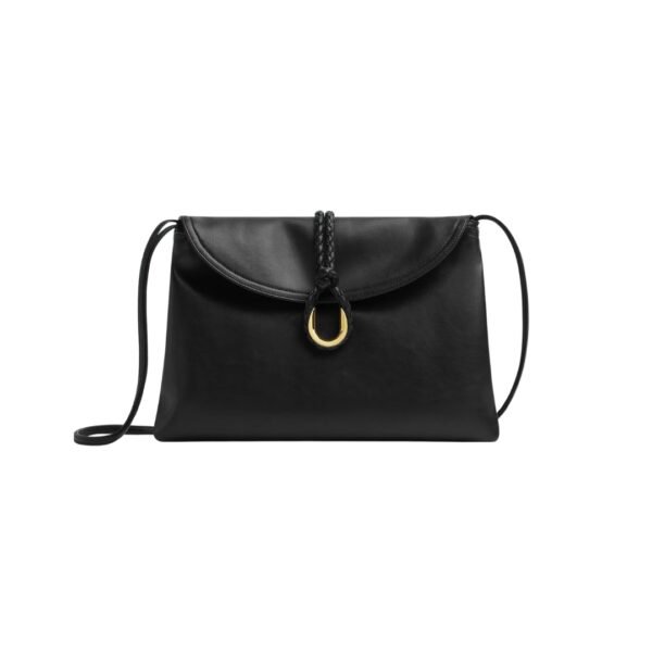 Crossbody-Tasche aus glattem Kalbsleder in Schwarz 23 cm
