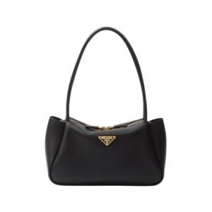 Mittelgroße Lederschultertasche in Schwarz 16 cm