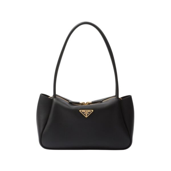 Mittelgroße Lederschultertasche in Schwarz 16 cm