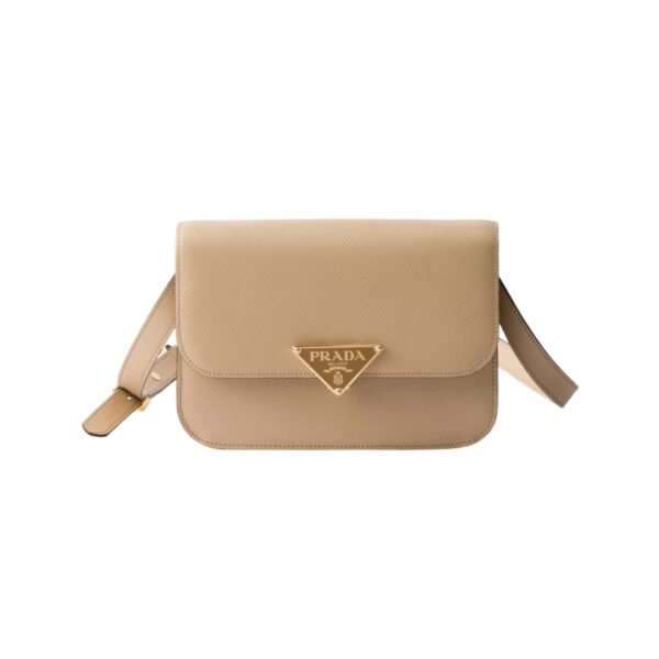 Leder-Schultertasche mit Überschlag in Sandbeige 15 cm