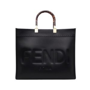 Schwarze Leder-Shoppingtasche 31 cm