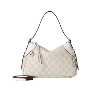 Emblem Schultertasche Beige und Weiß 24.5 cm