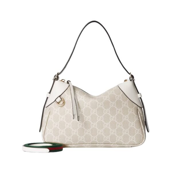 Emblem Schultertasche Beige und Weiß 24.5 cm