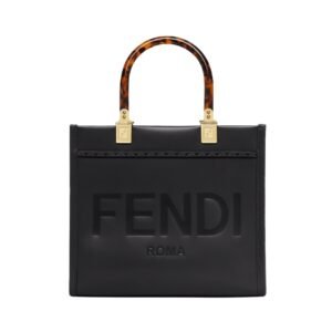 Schwarze Leder-Shoppingtasche 22 cm