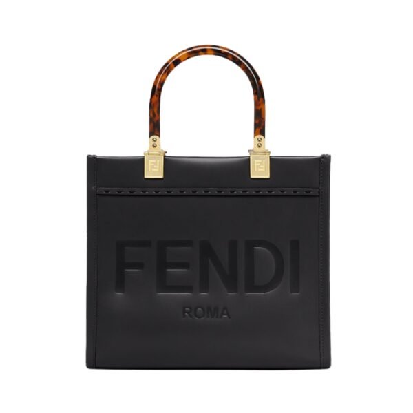 Schwarze Leder-Shoppingtasche 22 cm