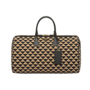 Symbole bestickte Stoff-Reisetasche Schwarz/Beige 50 cm