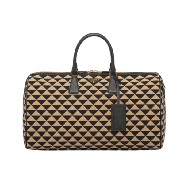 Symbole bestickte Stoff-Reisetasche Schwarz/Beige 50 cm