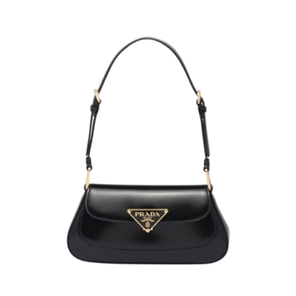 Leder-Schultertasche Schwarz 24 cm