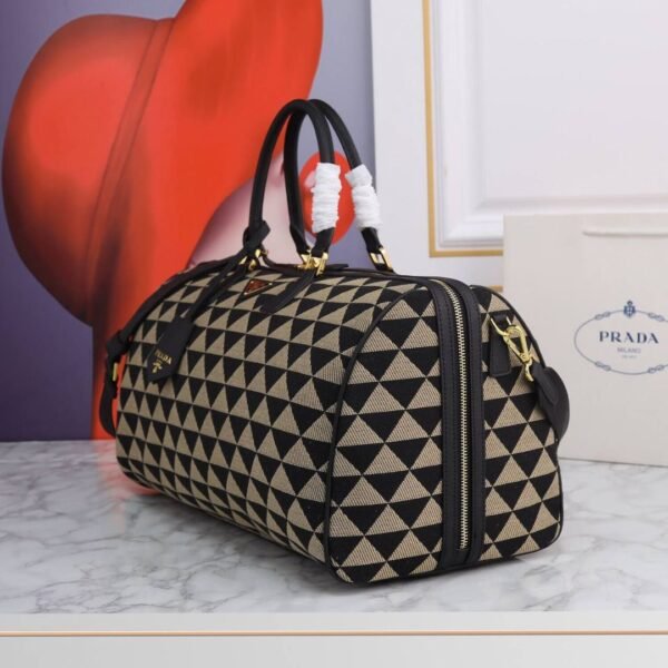 Symbole bestickte Stoff-Reisetasche Schwarz/Beige 50 cm - Image 3