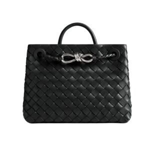 Top-Griff-Tasche aus geschmeidigem Intrecciato-Leder in Schwarz 25 cm