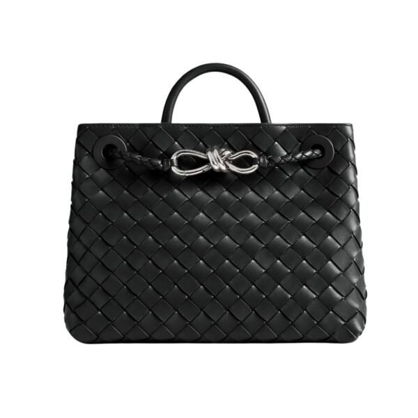 Top-Griff-Tasche aus geschmeidigem Intrecciato-Leder in Schwarz 25 cm