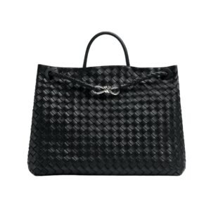 Top-Griff-Tasche aus geschmeidigem Intrecciato-Leder in Schwarz 35 cm