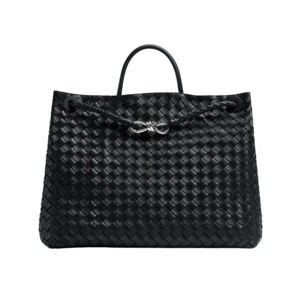 Top-Griff-Tasche aus geschmeidigem Intrecciato-Leder in Schwarz 35 cm