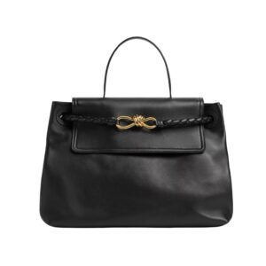 Top-Griff-Tasche aus seidigem Kalbsleder in Schwarz 33 cm