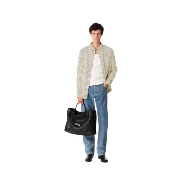 Top-Griff-Tasche aus geschmeidigem Intrecciato-Leder in Schwarz 35 cm - Image 3