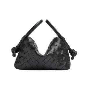 Crossbody-Tasche aus Intrecciato-Leder in Schwarz 12 cm