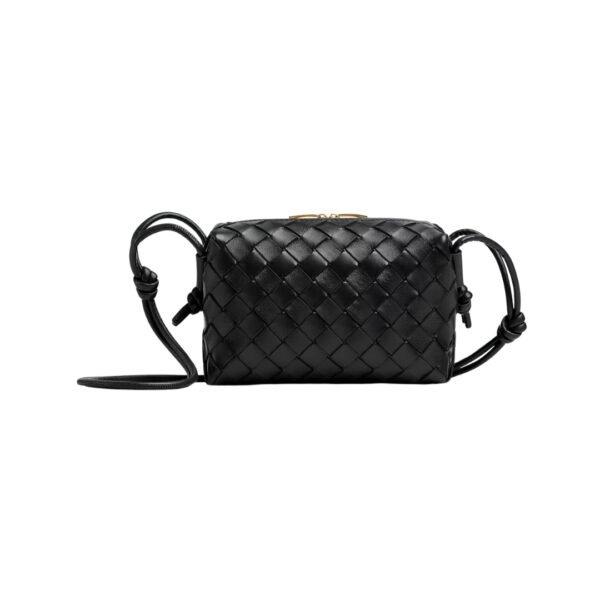Crossbody-Tasche aus Intrecciato-Leder in Schwarz 11 cm