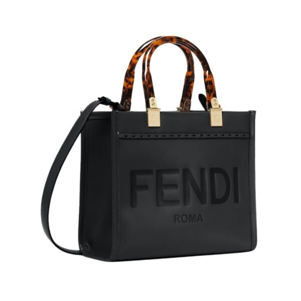 Schwarze Leder-Shoppingtasche 22 cm - Image 3