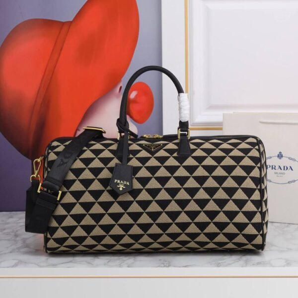 Symbole bestickte Stoff-Reisetasche Schwarz/Beige 50 cm - Image 5
