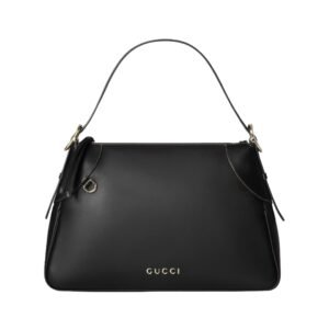 GG Emblem Schultertasche Schwarzes Glattleder 37 cm