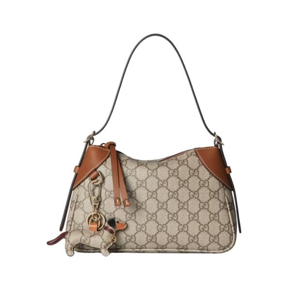 GG Emblem Schultertasche Dunkelbraun 24.5 cm