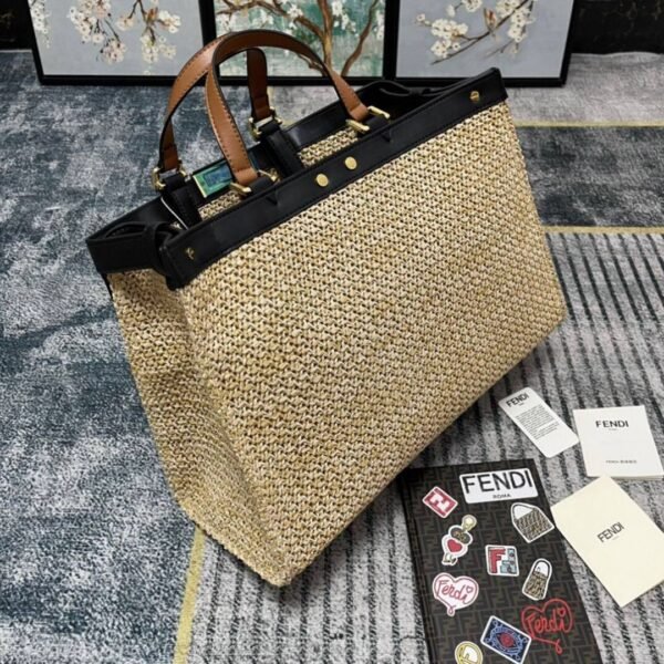 Medium Raffia Peekaboo X-Tote Beige 41 cm - Image 5