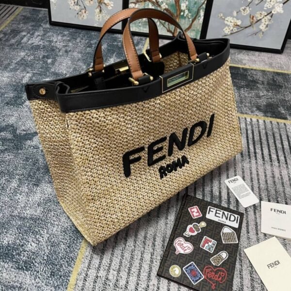 Medium Raffia Peekaboo X-Tote Beige 41 cm - Image 6