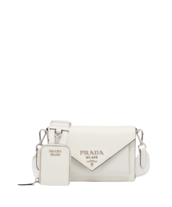 Saffiano-Leder-Kuvert-Tasche Weiß 20 cm