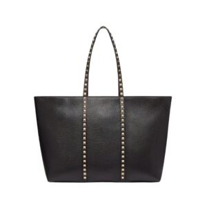 Rockstud grainiges Kalbsleder Schwarz 37 cm