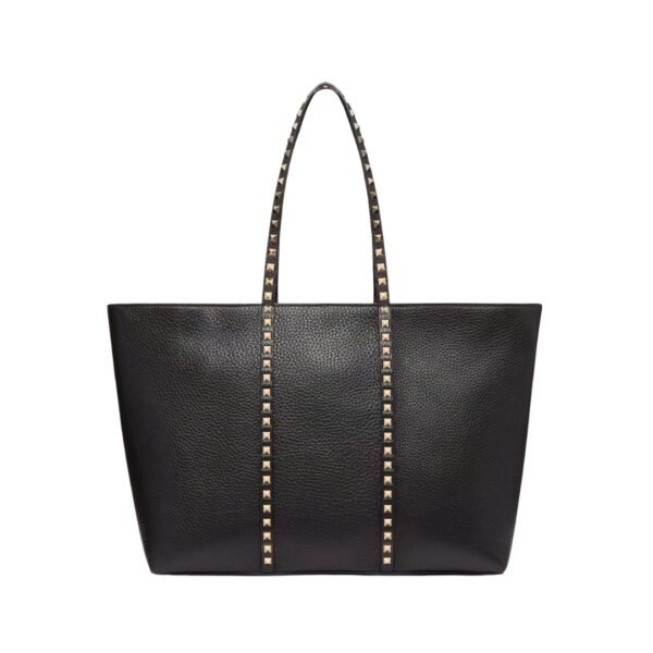 Rockstud grainiges Kalbsleder Schwarz 37 cm