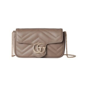 Super-Mini-Tasche aus taupefarbenem Leder 16.5 cm