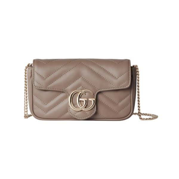 Super-Mini-Tasche aus taupefarbenem Leder 16.5 cm