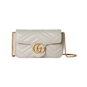 Hellgraue Matelassé-Leder Super-Tasche 16.5 cm
