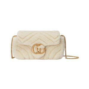 Weiße Super-Mini-Tasche aus Schaffell 16.5 cm