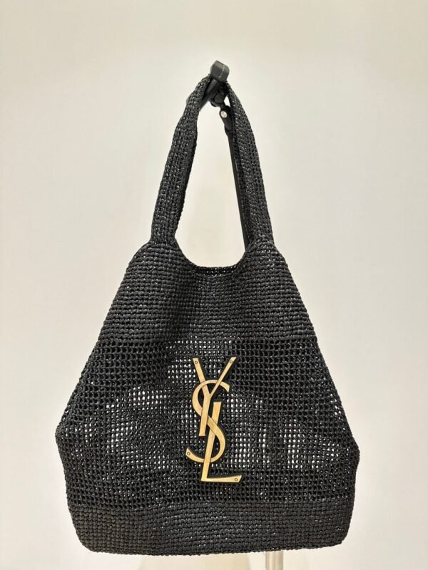 Maxi-Tote aus verziertem Raffia in Schwarz 38 cm - Image 2
