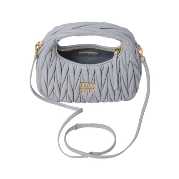 Matelassé-Nappa-Leder-Hobo Perlgrau 20 cm - Image 4
