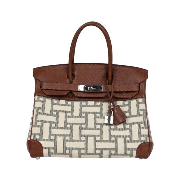 Marron D’Inde Buffalo und Mosaique Canvas mit Palladium-Beschlägen 30 cm