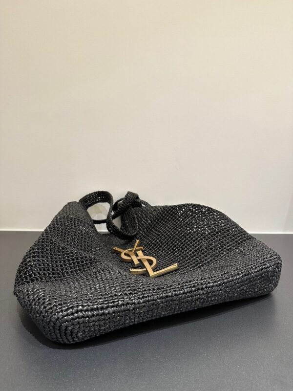 Maxi-Tote aus verziertem Raffia in Schwarz 38 cm - Image 5