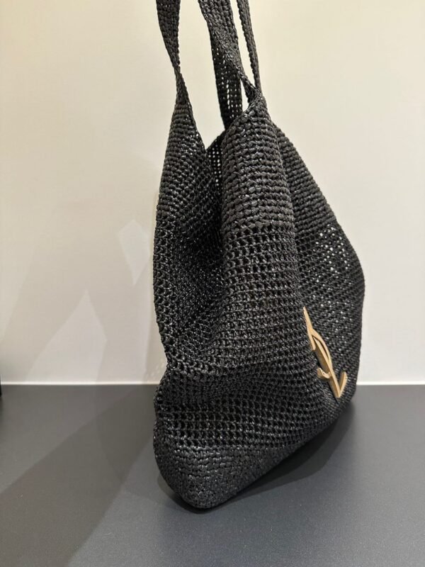 Maxi-Tote aus verziertem Raffia in Schwarz 38 cm - Image 3