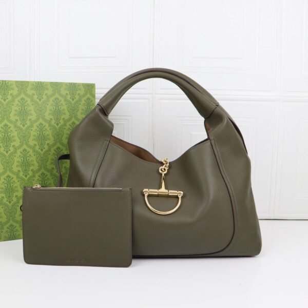 Maxi Schultertasche Aus Dunkelgrünem Leder 46cm - Image 2